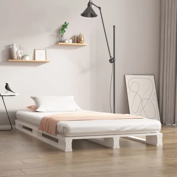 Gossi pat din paleti, alb, 100x200 cm, lemn masiv de pin