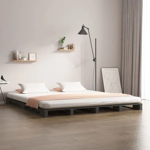 Gossi pat din paleti, gri, 140x190 cm, lemn masiv de pin