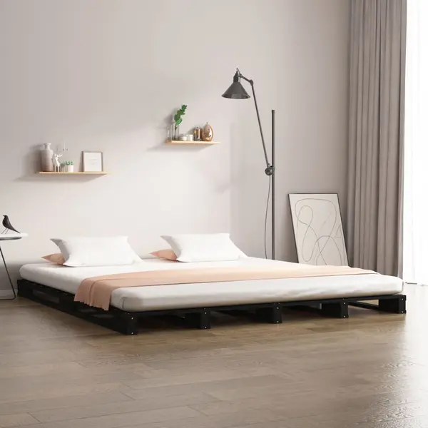 Gossi pat din paleti small double negru 120x190 cm lemn masiv pin