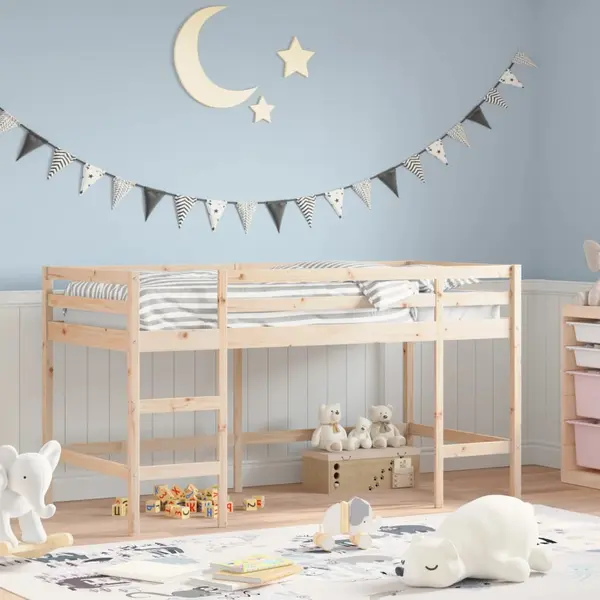 Gossi pat etajat de copii cu scara, 80x200 cm, lemn masiv pin