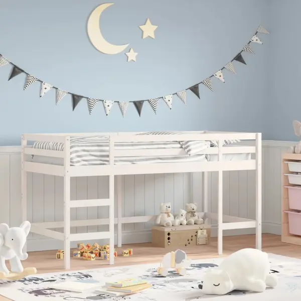Gossi pat etajat de copii cu scara, 90x190 cm, lemn masiv pin
