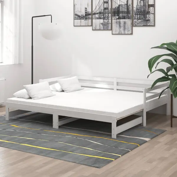 Gossi pat extensibil de zi, 2x(90x200) cm, alb, lemn masiv de pin