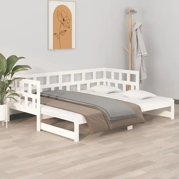 Gossi pat extensibil de zi, alb, 2x(90x200) cm, lemn masiv de pin