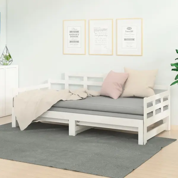 Gossi pat extensibil de zi, alb, 2x(90x200) cm, lemn masiv de pin