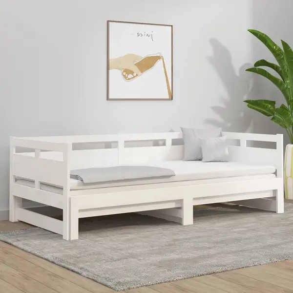 Gossi pat extensibil de zi, alb, 2x(90x200) cm, lemn masiv de pin