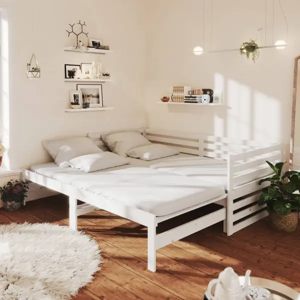 Gossi pat extensibil de zi, alb, 2x(90x200) cm, lemn masiv de pin