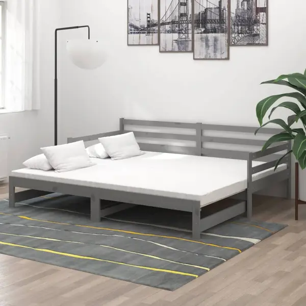 Gossi pat extensibil de zi, gri, 2x(90x200) cm, lemn masiv de pin