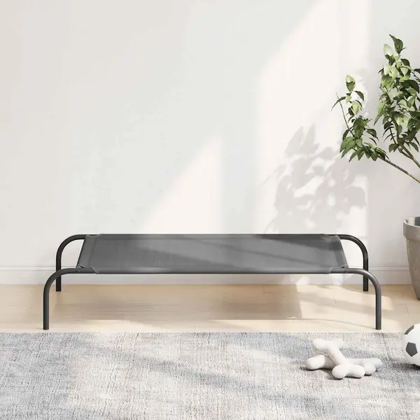 Gossi pat inaltat pentru caini gri 110x65x20 cm textilena si otel