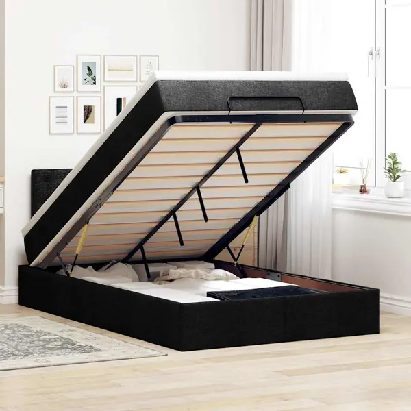 Gossi pat otoman cu saltea negru 120x200 cm stofa