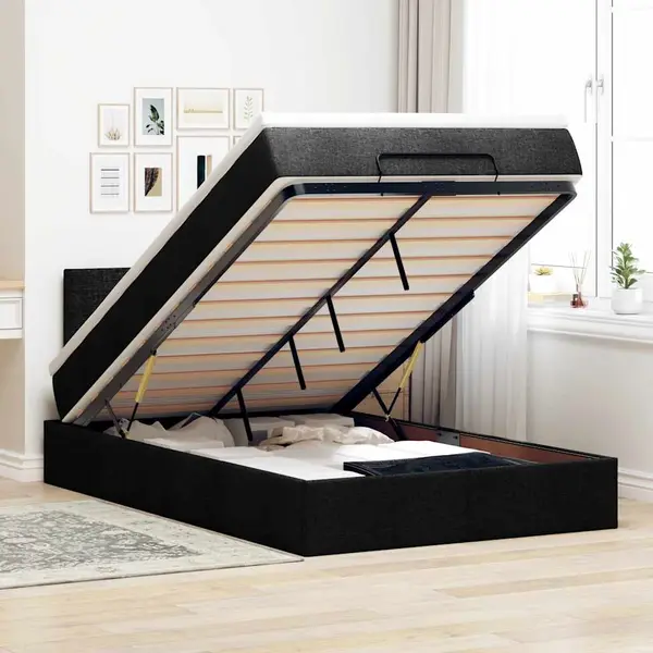 Gossi pat otoman cu saltea negru 120x200 cm stofa