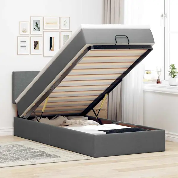Gossi pat otoman cu saltea si led-uri, gri inchis, 80x200cm, textil