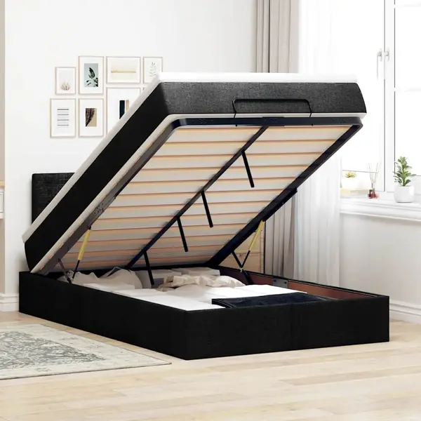Gossi pat otoman cu saltea si led-uri, negru, 120x190 cm, textil