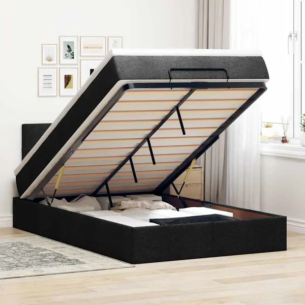 Gossi pat otoman cu saltea si led-uri, negru, 120x190 cm, textil