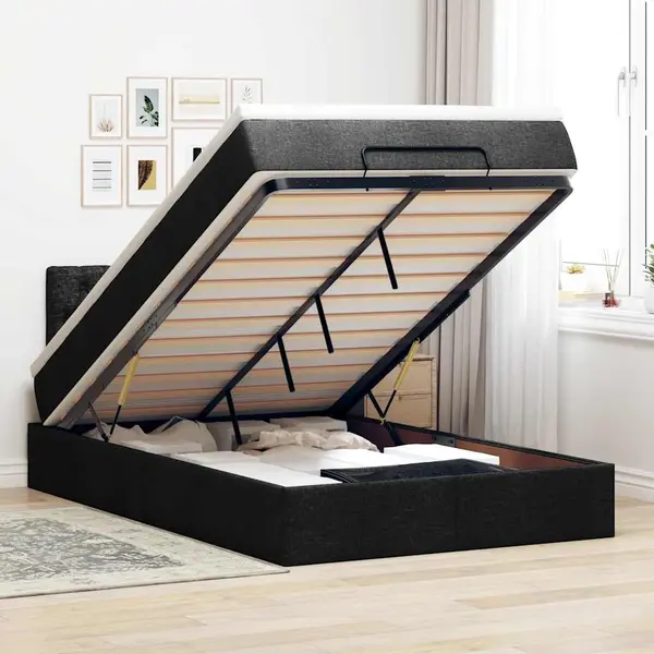 Gossi pat otoman cu saltea si led-uri, negru, 120x190 cm, textil