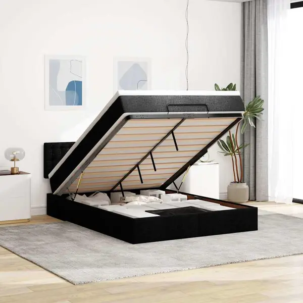Gossi pat otoman cu saltea si led-uri negru 140x190 cm tesatura