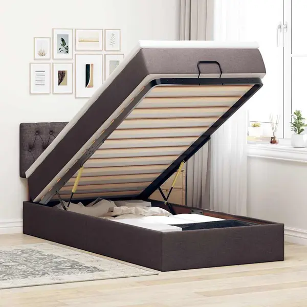 Gossi pat otoman cu saltea tesatura maro inchis 100x200 cm