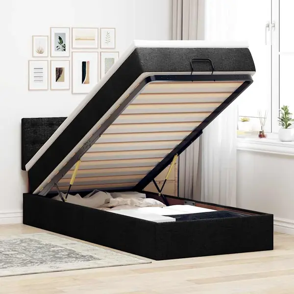 Gossi pat otoman cu saltea tesatura neagra 90x200 cm