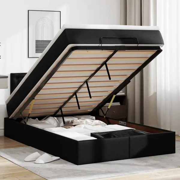 Gossi pat otoman cu saltele si leds, negru 120x190cm, piele ecologica