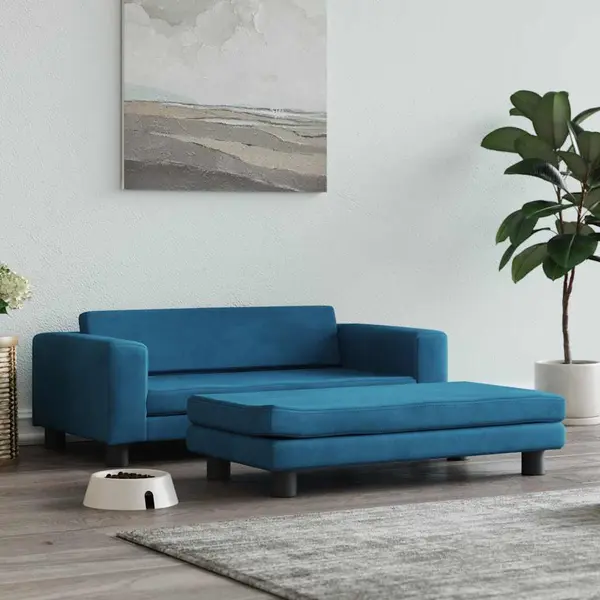 Gossi pat pentru caini cu extensie, albastru, 100x50x30 cm, catifea