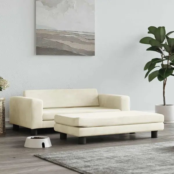 Gossi pat pentru caini cu extensie, crem, 100x50x30 cm, catifea