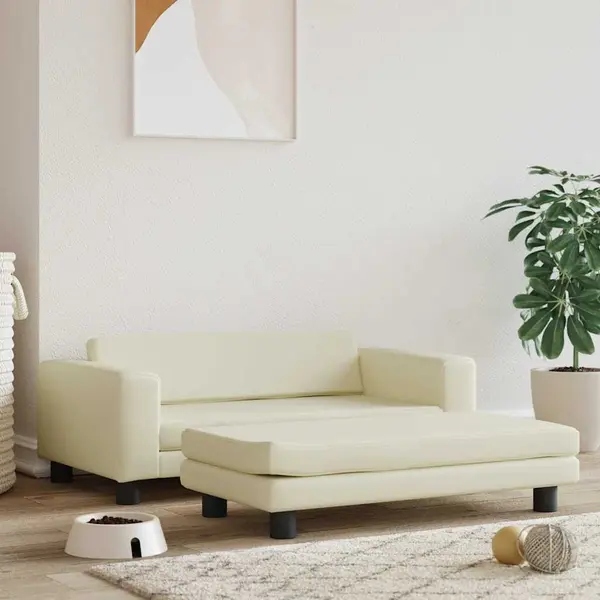 Gossi pat pentru caini cu extensie, crem, 100x50x30 cm, piele eco