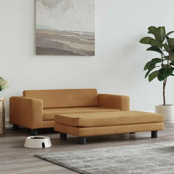 Gossi pat pentru caini cu extensie, maro, 100x50x30 cm, catifea