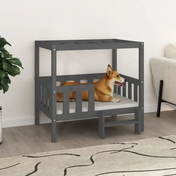 Gossi pat pentru caini, gri, 95,5x73,5x90 cm, lemn masiv de pin