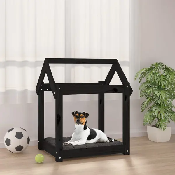 Gossi pat pentru caini, negru, 61x50x70 cm, lemn masiv de pin
