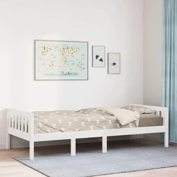 Gossi pat pentru copii fara saltea, alb, 90x190 cm, lemn masiv de pin