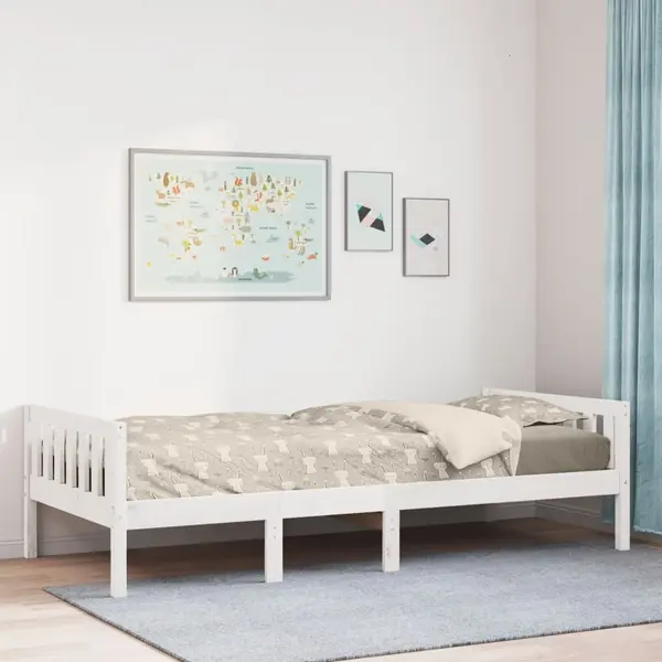 Gossi pat pentru copii fara saltea, alb, 90x200 cm, lemn masiv de pin