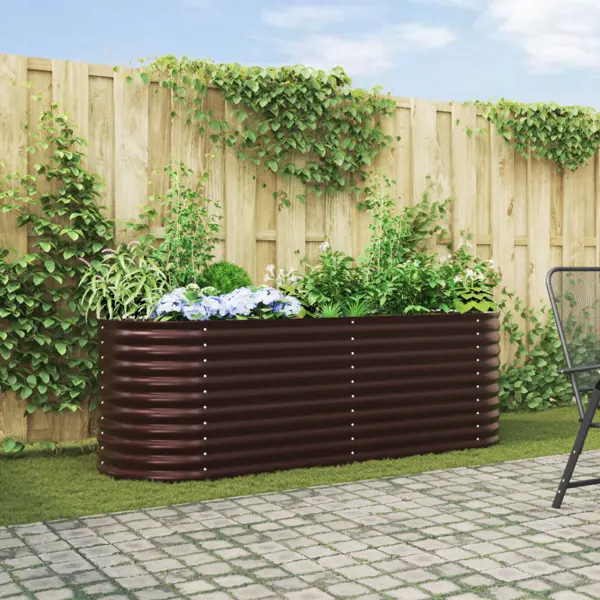 Gossi pat ridicat pentru gradina maro 240x80x81 cm din otel galvanizat
