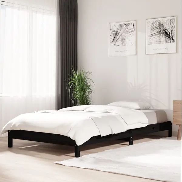 Gossi pat stivuibil, negru, 75x190 cm, lemn masiv de pin