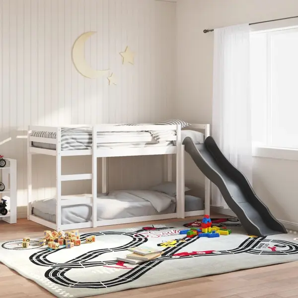 Gossi pat supraetajat cu tobogan si scara, 90x200 cm, lemn masiv pin