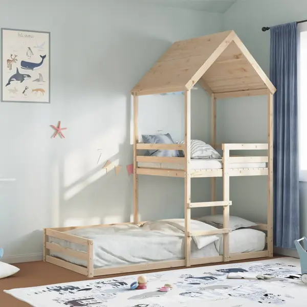 Gossi pat supraetajat fara saltea, 90x200 cm, lemn masiv de pin