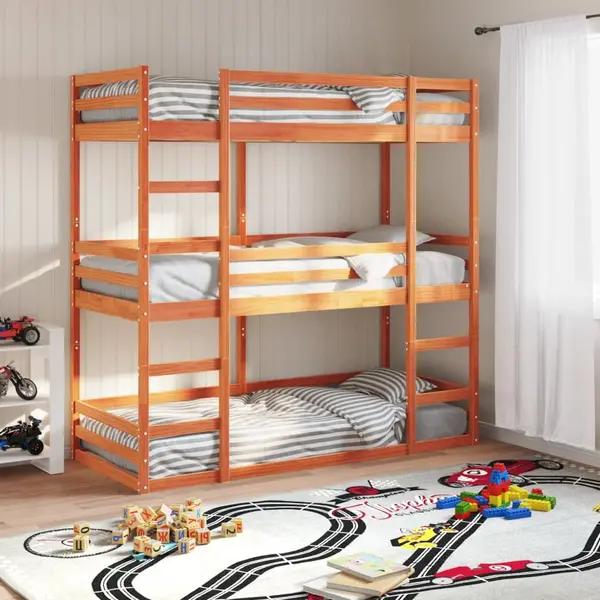 Gossi pat supraetajat triplu, maro ceruit, 75x190 cm, lemn masiv pin