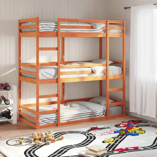 Gossi pat supraetajat triplu, maro ceruit, 90x190 cm, lemn masiv pin