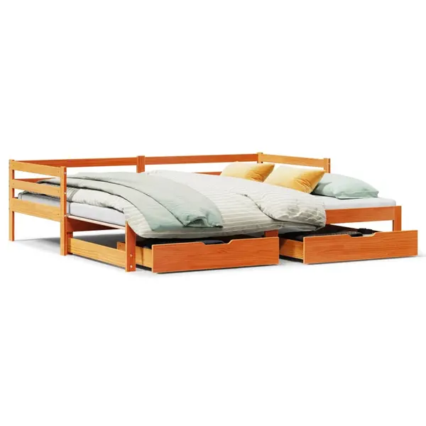 Gossi pat zi cu extensie/sertare maro ceruit 90x200 cm lemn masiv pin