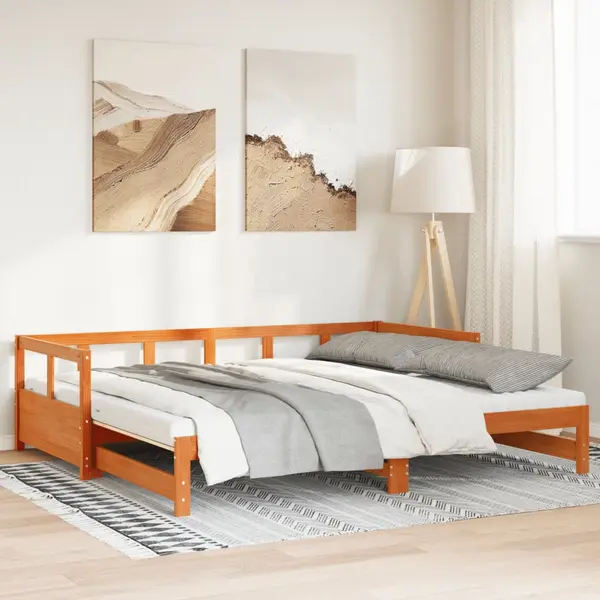 Gossi pat zi cu extensie si saltele, maro, 80x200 cm, lemn masiv pin