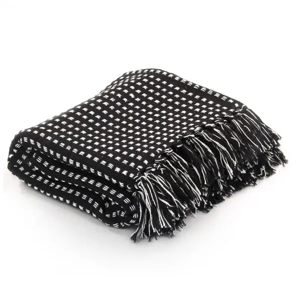 Gossi patura decorativa cu patratele, bumbac, 160 x 210 cm, negru