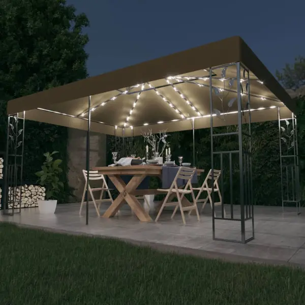 Gossi pavilion cu acoperis dublu & lumini led, gri taupe, 3x4m
