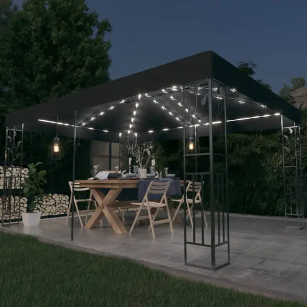Gossi pavilion cu acoperis dublu&siruri de lumini led,antracit, 3x4 m