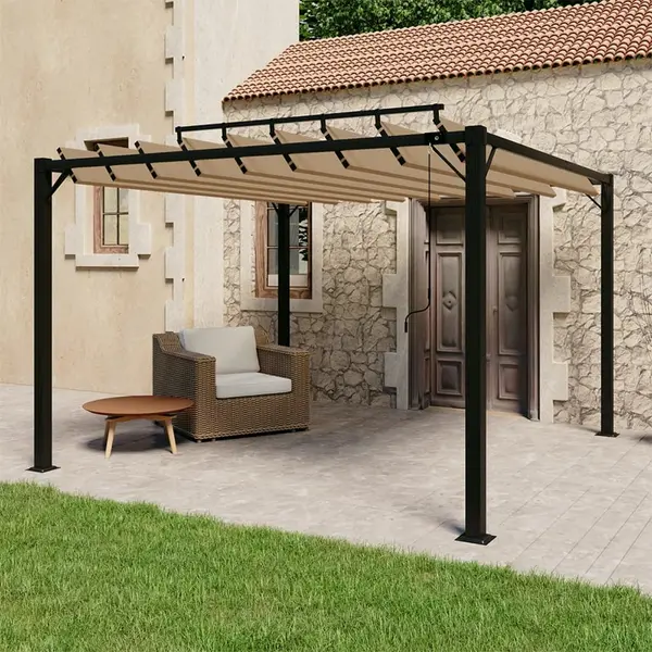 Gossi pavilion cu acoperis jaluzea gri taupe 3x3 m tesatura&aluminiu