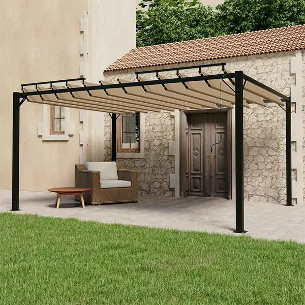 Gossi pavilion cu acoperis jaluzea gri taupe 3x4 m tesatura&aluminiu