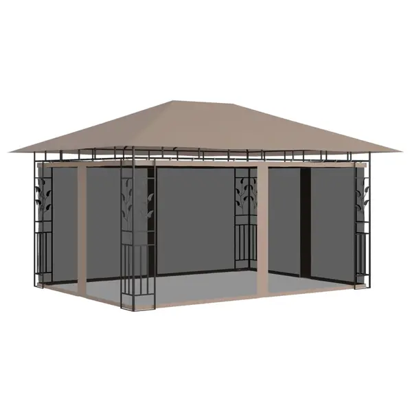 Gossi pavilion cu plasa anti-tantari, gri taupe, 4x3x2,73 m, 180 g/m2
