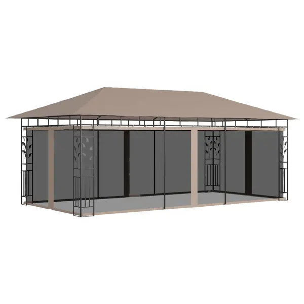 Gossi pavilion cu plasa anti-tantari, gri taupe, 6x3x2,73 m, 180 g/m2