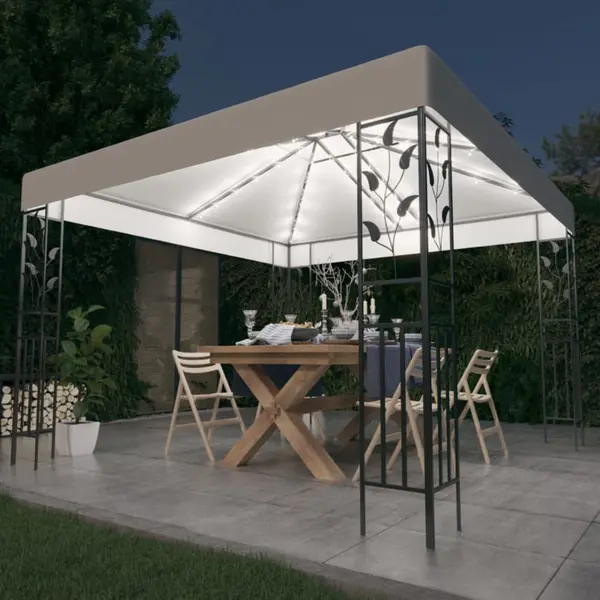 Gossi pavilion cu siruri de lumini led, alb, 3x3m