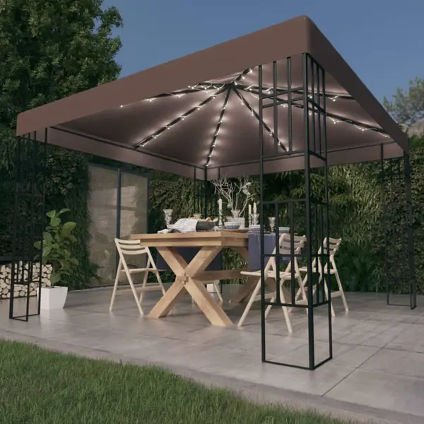 Gossi pavilion cu siruri de lumini led, gri taupe, 3x3 m