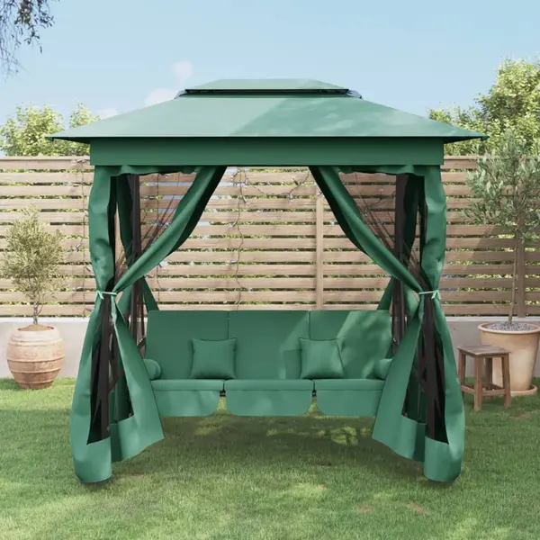 Gossi pavilion de gradina & balansoar convertibil verde textil & otel