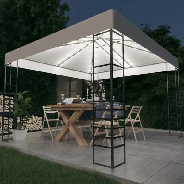 Gossi pavilion de gradina cu siruri de lumini led, alb, 3x3 m