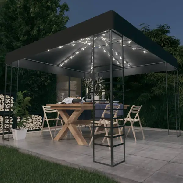 Gossi pavilion de gradina cu siruri de lumini led, antracit, 3x3 m